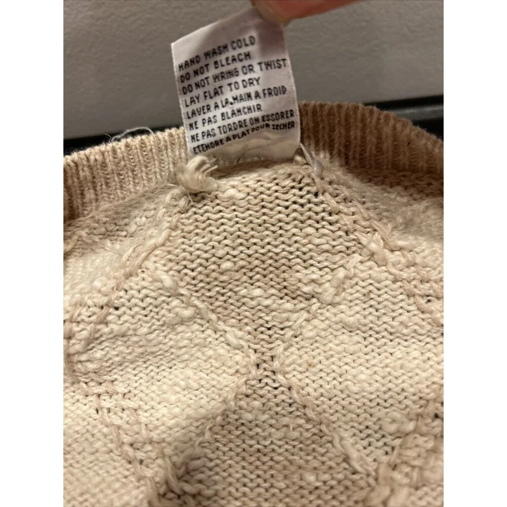 Vintage Talbots Womens Cardigan Sweater Large Beige Diamond Button Front